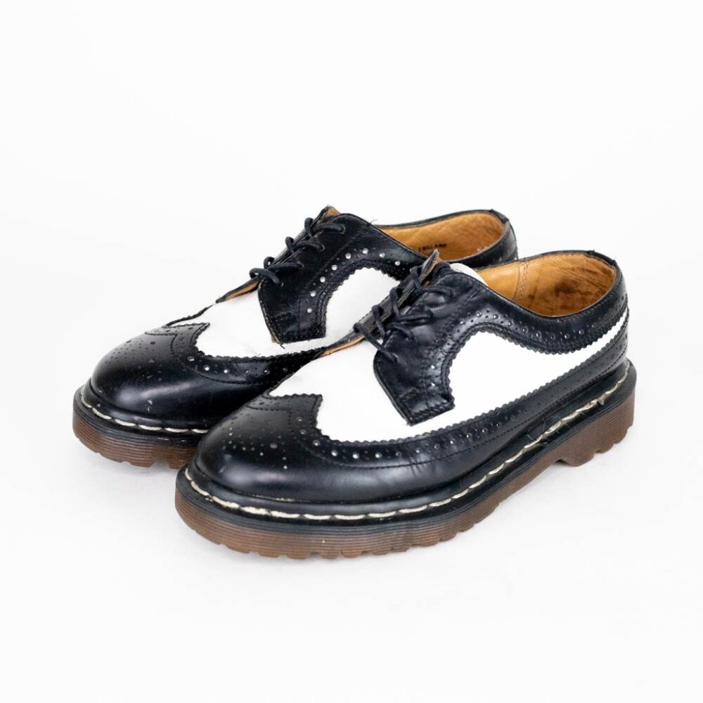 Dr. Martens Black and White Wingtip Loafers